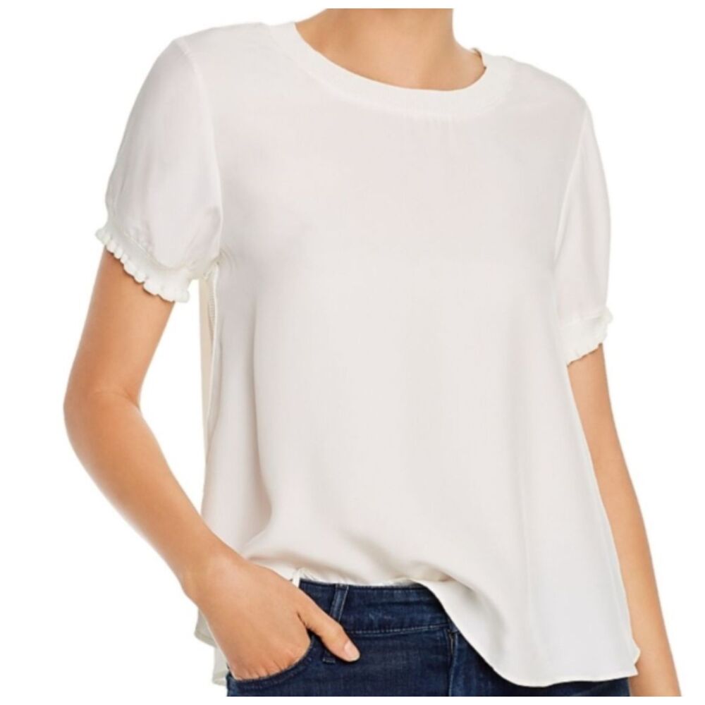 Cinq à Sept Lenny Short Sleeve Silk Top White XXS